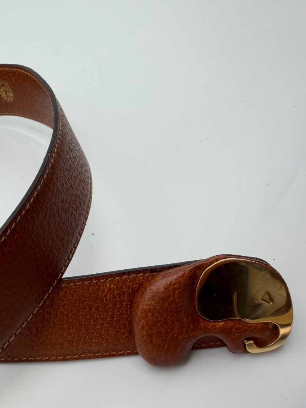 Vintage Brown Leather Belt With Elephant Buckle